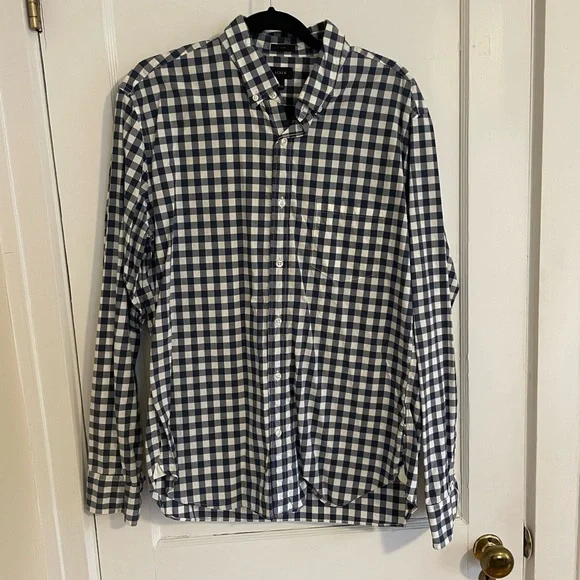 J Crew Men’s Gingham/Blue Check Slim Button Down, Slim Untucked flex casual - Picture 1 of 3